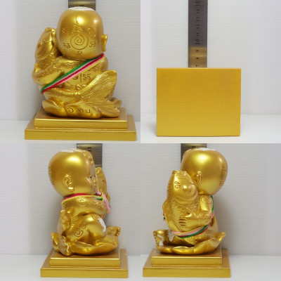 KuManRee and Carp Fish Statue Ajahn NiKom 2563 Gold Painted, Seat Version