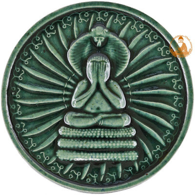 Ajahn KhunPan 2546 Phra Pidta & HaNuMan, Green Ceramic 4.5cm