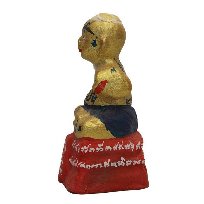 LP Yam 2552 KuManThong 3.5 Inches Statue Wat Sam Ngam, Handwritten Talisman