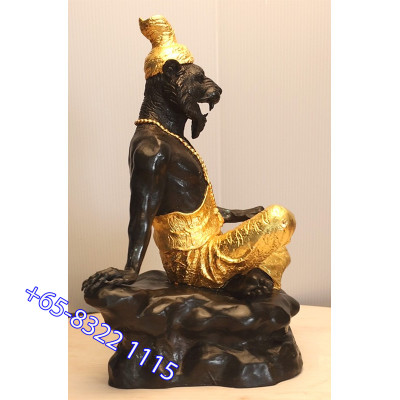 S/n:728 LP Nien 2555 Tiger Head Phra Lersi Gold Pasted Statue