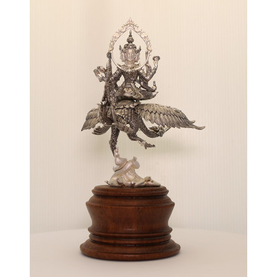 20 Monks Mass Chanted S/n:57, Silver Plated Phra Prom Riding Heaven Swan 2558, 18cm Statue