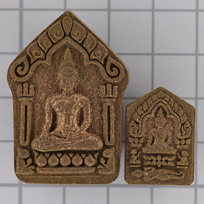 倒模，坤平将军，拍干亚圣粉（佛历2558）Wat Khae, Num-Lek 褐色，金和銀达固