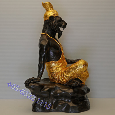 S/n:728 LP Nien 2555 Tiger Head Phra Lersi Gold Pasted Statue