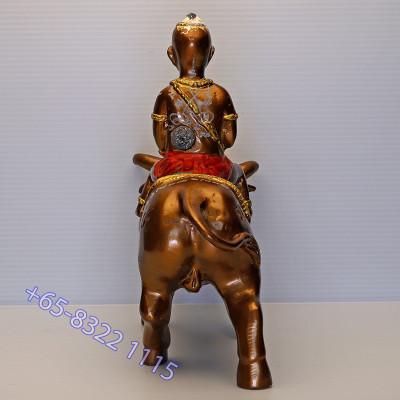 S/n:989 LP Yam 2551 KuManThong Ride Cow Statue 19cm Wat Sam Ngam