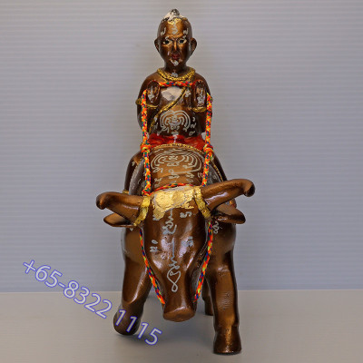 S/n:989 LP Yam 2551 KuManThong Ride Cow Statue 19cm Wat Sam Ngam
