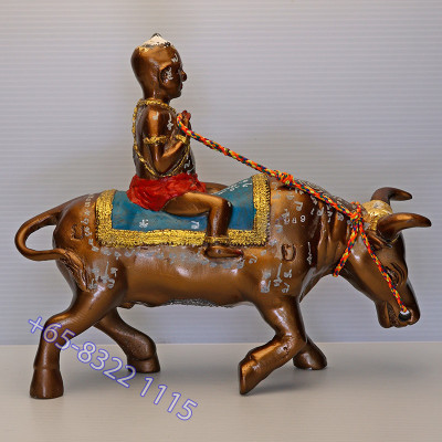 S/n:989 LP Yam 2551 KuManThong Ride Cow Statue 19cm Wat Sam Ngam