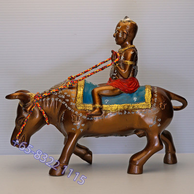 S/n:989 LP Yam 2551 KuManThong Ride Cow Statue 19cm Wat Sam Ngam