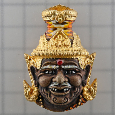 Phra Lersi TaFai 2551 LP Nien Chanted 3 Months, Gold Pasted 4.8cm Silver Takruts