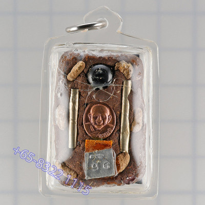 LP Hong 2556 Phra Somdej, Silver Takrut, Hairs, Ruby, Wood 3.8cm