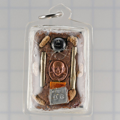 LP Hong 2556 Phra Somdej, Silver Takrut, Hairs, Ruby, Wood 3.8cm