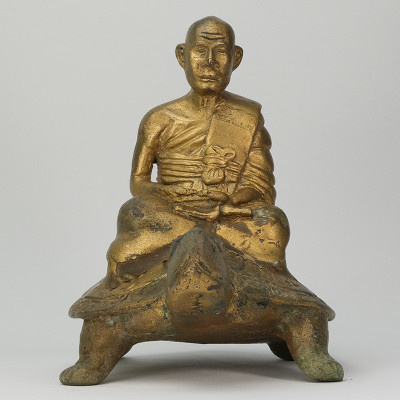 龙莆 刘 87 岁 佛历2532 招财y 龟 金身 16cm Wat RaiTangThong