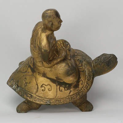 龙莆 刘 87 岁 佛历2532 招财y 龟 金身 16cm Wat RaiTangThong