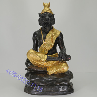 S/n:728 LP Nien 2555 Tiger Head Phra Lersi Gold Pasted Statue