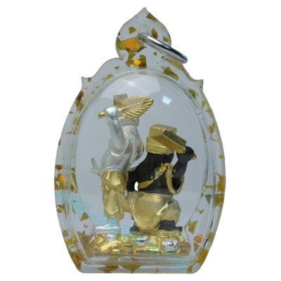 大爺, 二爺 阿赞 苏宾 佛历2566, 镀 金, 银 & 黑 3.2cm